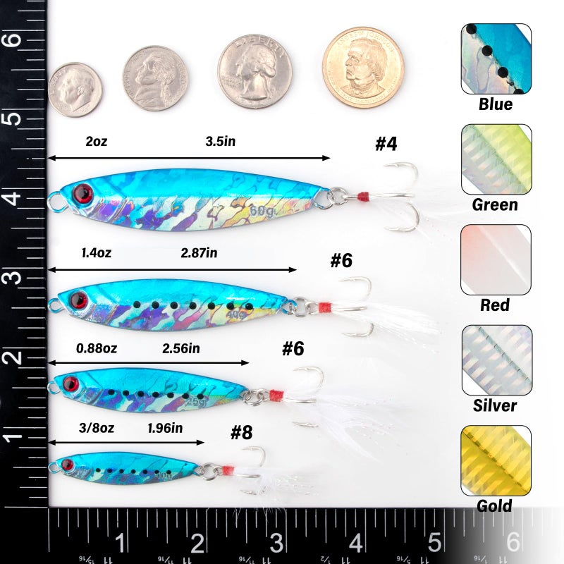 Dr.Fish 5 Pack Metal Jigging Spoon Saltwater Fishing Jigs Spoons Lures Casting Vertical Diamond Jig Lures Freshwater Bass Striper Mackerel Halibut 3/8oz - Image 2